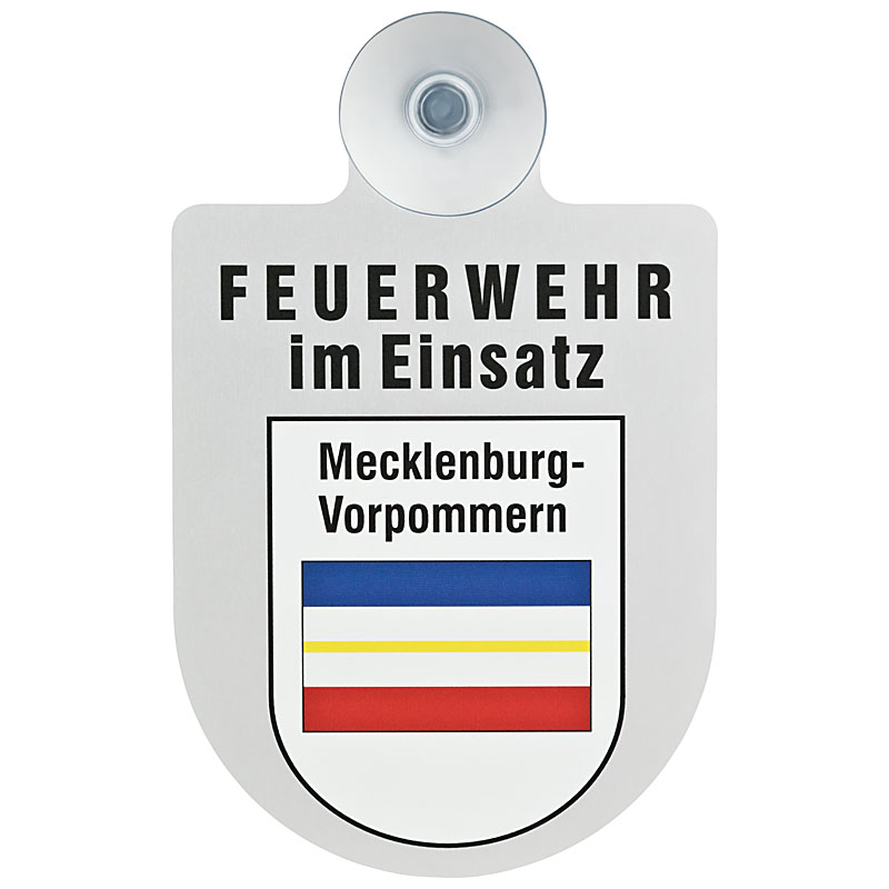 Alu Saugnapf Wappen Schild Feuerwehr im Einsatz mit Wappen Mecklenburg-Vorpommern