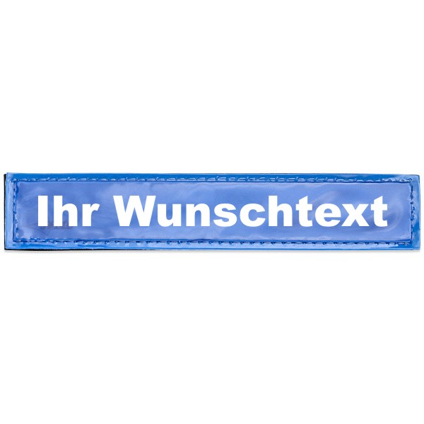 Reflexschild - glänzend - Klett - 13x2,5cm - blau - Wunschtext