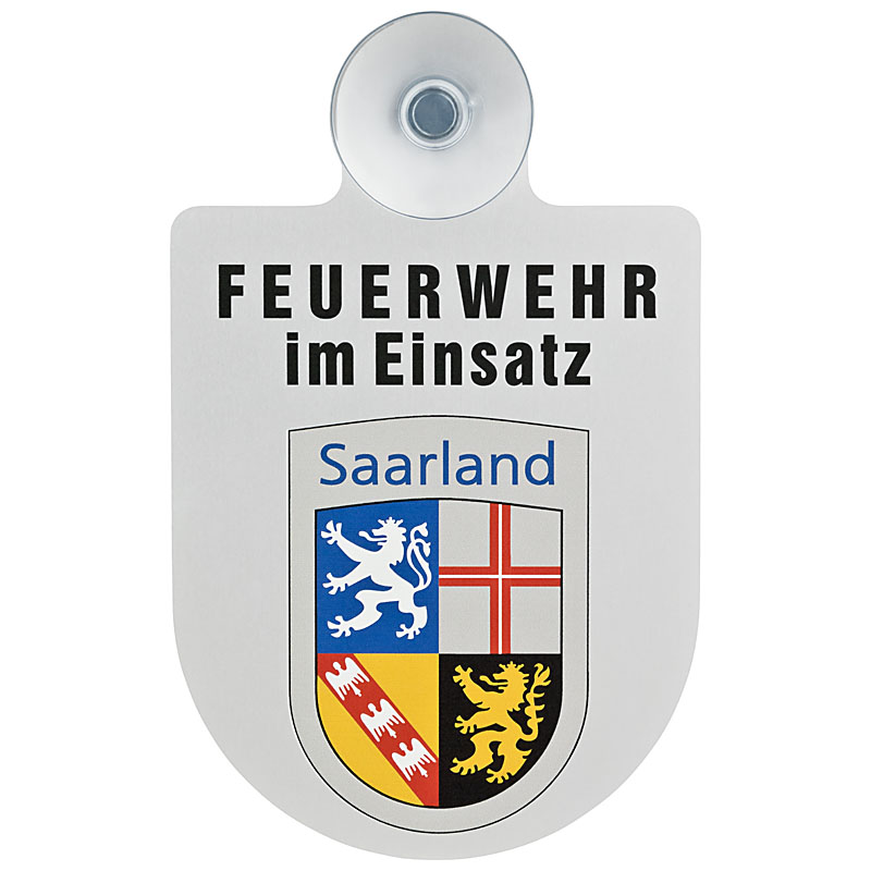 Alu Saugnapf Wappen Schild Feuerwehr im Einsatz mit Wappen Saarland
