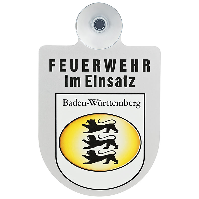 Alu Saugnapf Wappen Schild Feuerwehr im Einsatz mit Wappen Baden-Württemberg