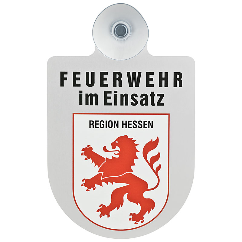 Alu Saugnapf Wappen Schild Feuerwehr im Einsatz mit Wappen Hessen