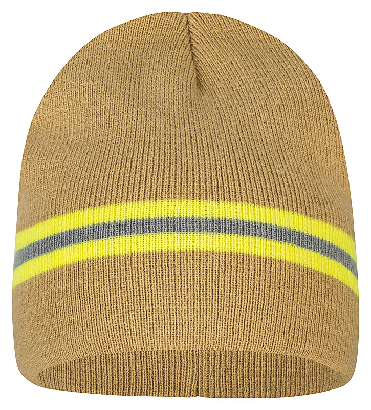 PACOTEX® Helden Beanie beige mit gelb-silber-gelb Streifen Feuerwehr Optik Wintermütze