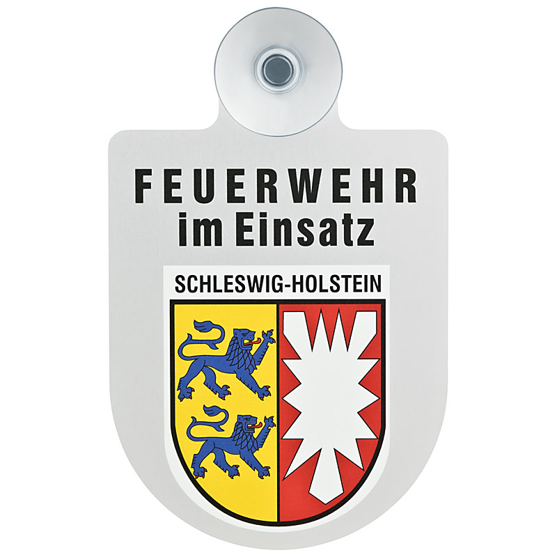 Alu Saugnapf Wappen Schild Feuerwehr im Einsatz mit Wappen Schleswig-Holstein