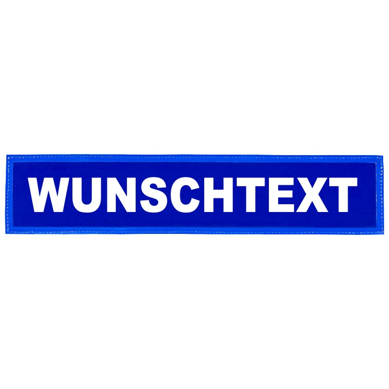 Reflexschild - glänzend - Klett - 38x8cm - blau - Wunschtext