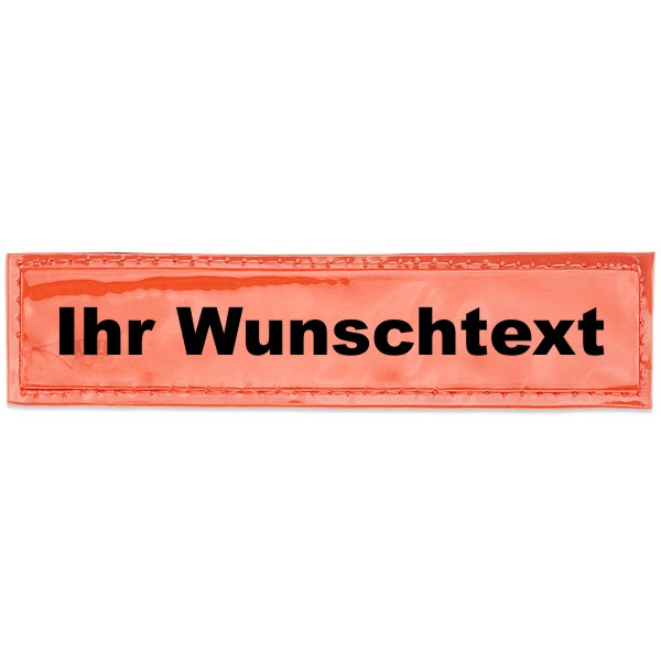 Reflexschild - glänzend - Klett - 13x2,5cm - leuchtrot - Wunschtext