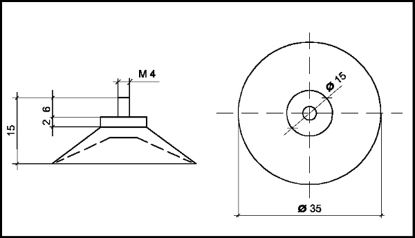 Saugnapf mit Rändelmutter - transparent- 35mm - M4 Gewinde