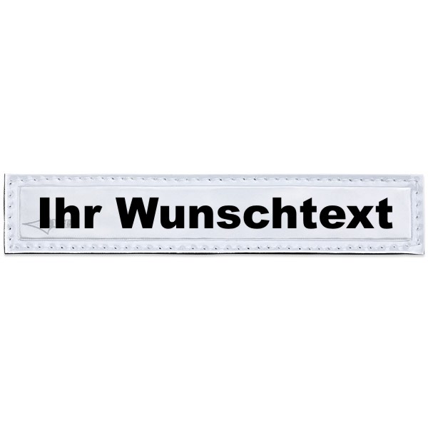 Reflexschild - glänzend - Klett - 13x2,5cm - weiß - Wunschtext