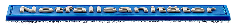Qualifikationskennzeichnung Gummi Patch, 110x25mm, blau mit grauer Schrift Notfallsanitäter, Kletthaken aufgenäht