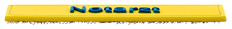 Qualifikationskennzeichnung Gummi Patch, 110x25mm, gelb mit blauer Schrift Notarzt, Kletthaken aufgenäht
