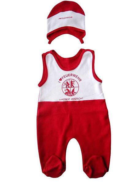 FEUERWEHR Babystrampler weiß rot mit DFV Feuerwehr Signet I FEUERWEHR Größe 62 - 68