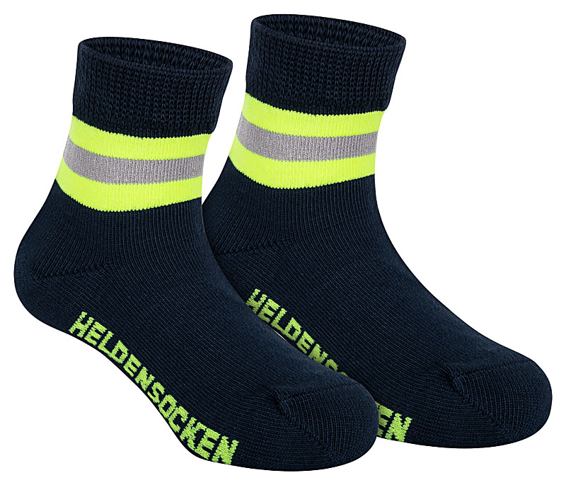 Kinder Feuerwehr Socken Heldensocken marineblau gelb-silber-gelb - Paar - Größe 2-3 Jahre