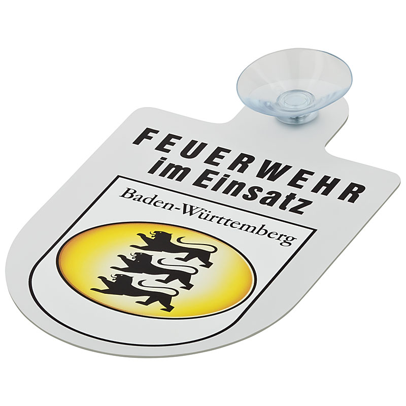 Alu Saugnapf Wappen Schild Feuerwehr im Einsatz mit Wappen Baden-Württemberg