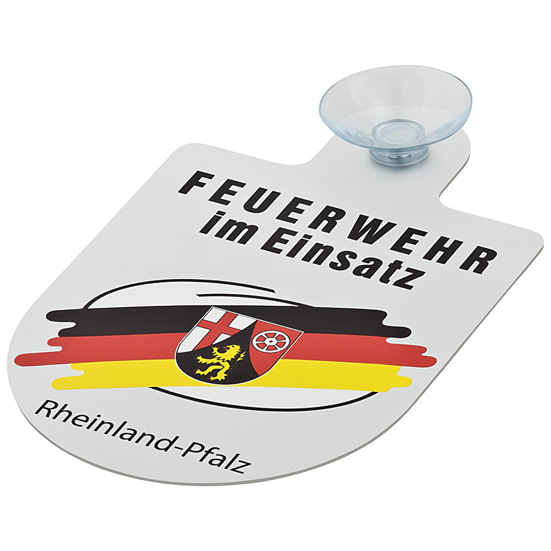Alu Saugnapf Wappen Schild Feuerwehr im Einsatz mit Wappen Rheinland-Pfalz