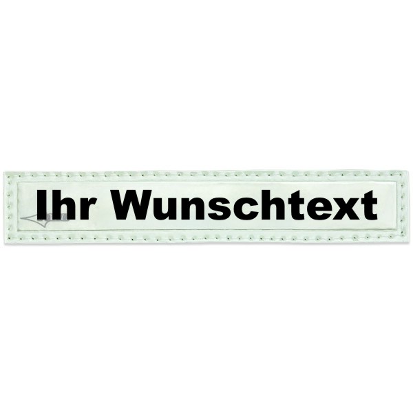 Reflexschild - glänzend - Klett - 13x2,5cm - nachleuchtend weiß - Wunschtext
