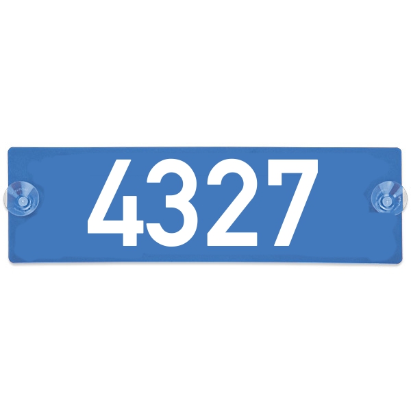 Mietwagen Ordnungsnummer Schild Kunststoff - 15x7cm - blau - mit Wunschnummer weiß beidseitig beschriftet