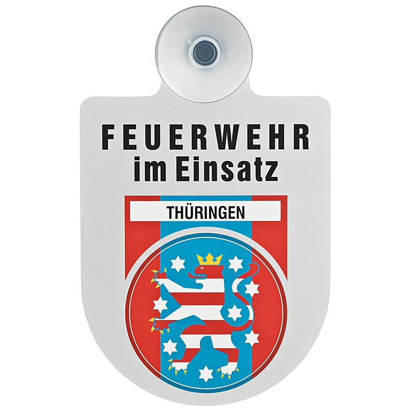 Alu Saugnapf Wappen Schild Feuerwehr im Einsatz mit Wappen Thüringen