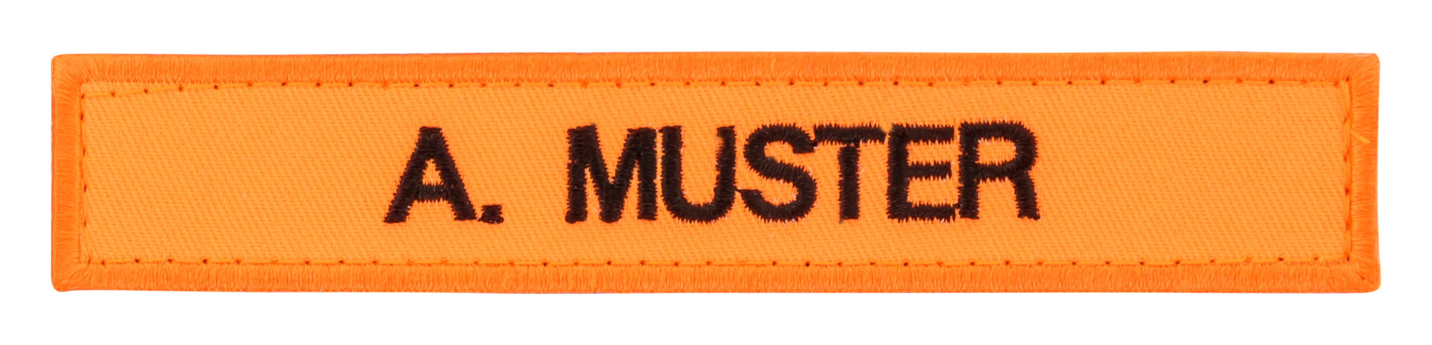 PACOTEX Namensschild aus Stoff, bestickt,110x25mm, orange, Wunschtext, mit Kletthaken benäht